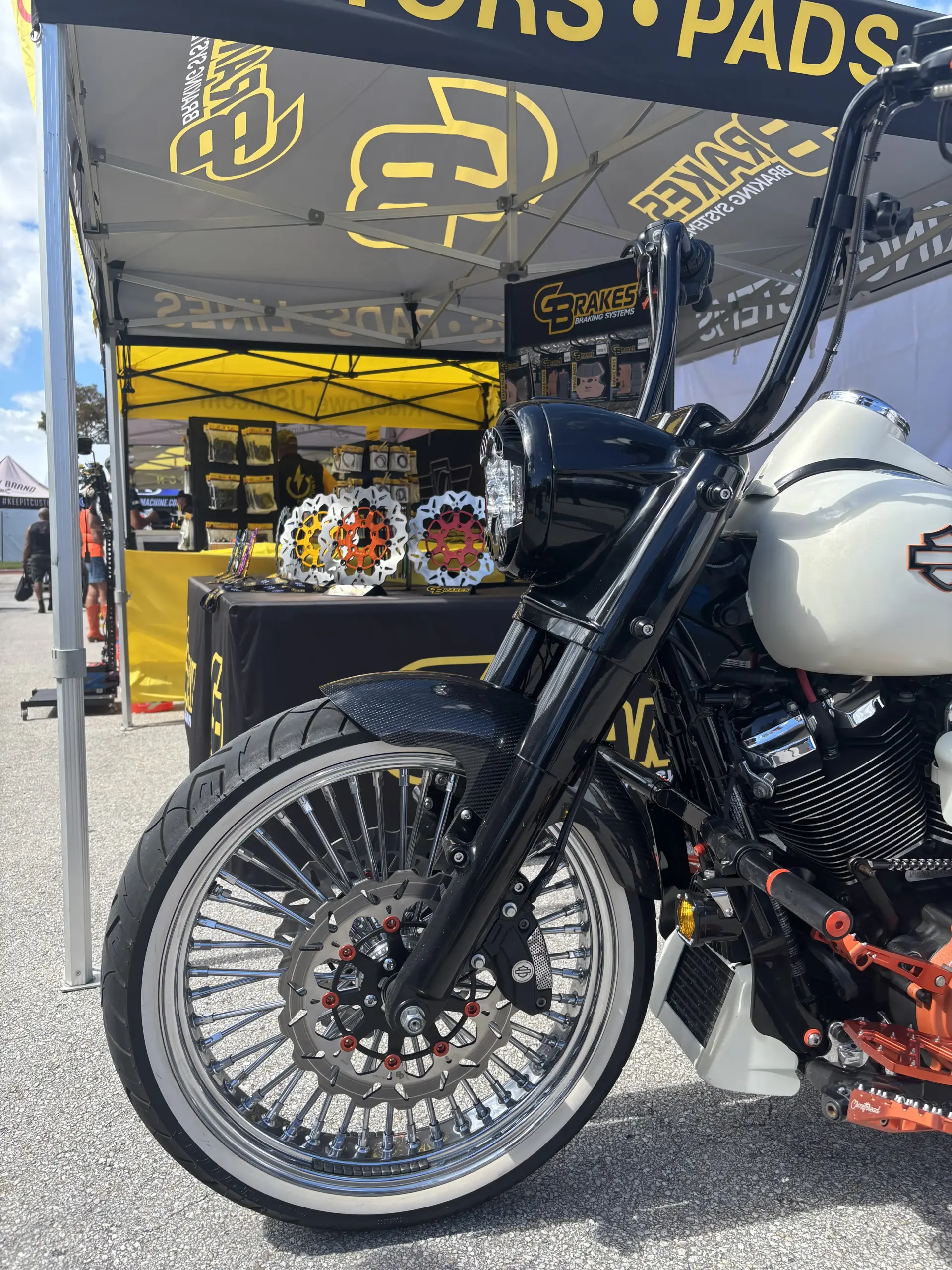Custom motorcycle built by Big Bear Performance featuring GBrakes brake lines and rotors.