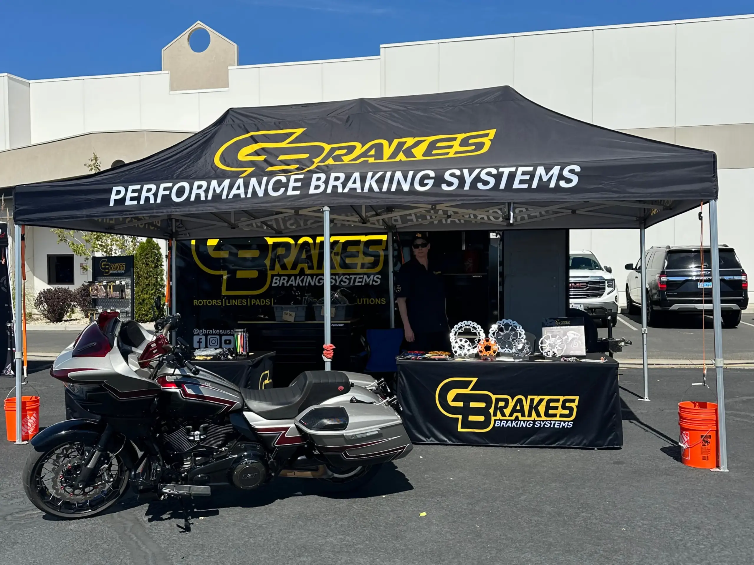 GBrakes showcasing new Harley Davidson brake rotors at Street Vibrations with Battle Born Harley-Davidson