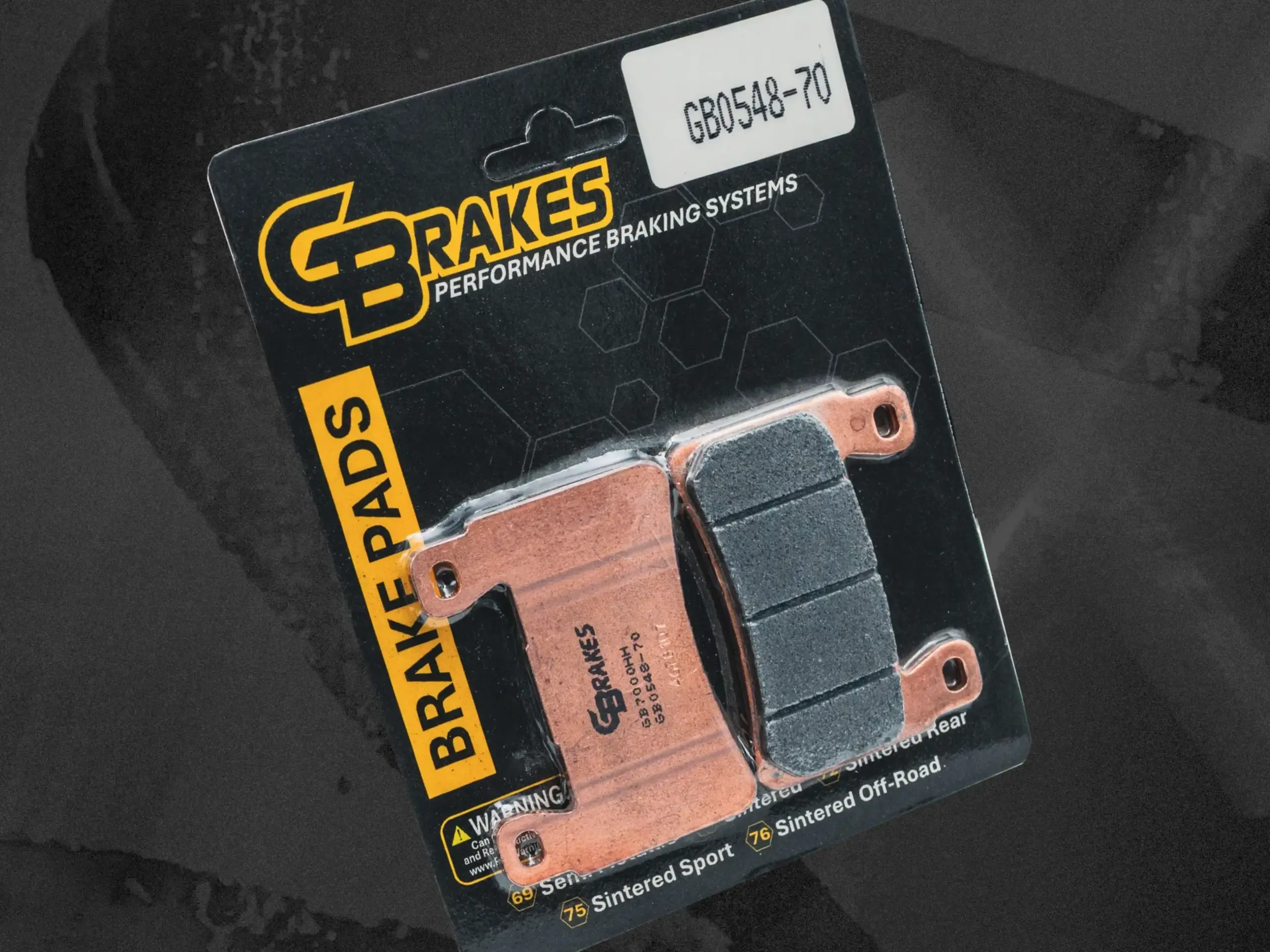Close-up of GBrakes Harley-Davidson brake pads designed for consistent stopping power and strong recovery under heavy braking.